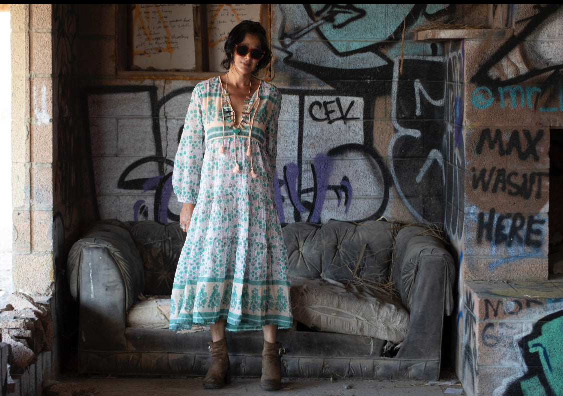 Kayla Printed Midi Dress Peach