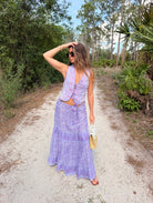 Roxane Printed Maxi Skirt with Adjustable Drawstrings Lilac