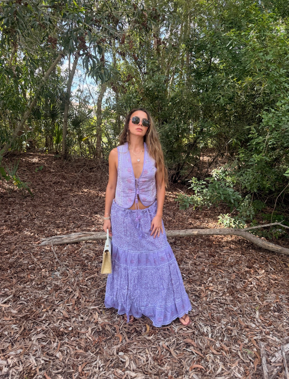 Roxane Printed Maxi Skirt with Adjustable Drawstrings Lilac