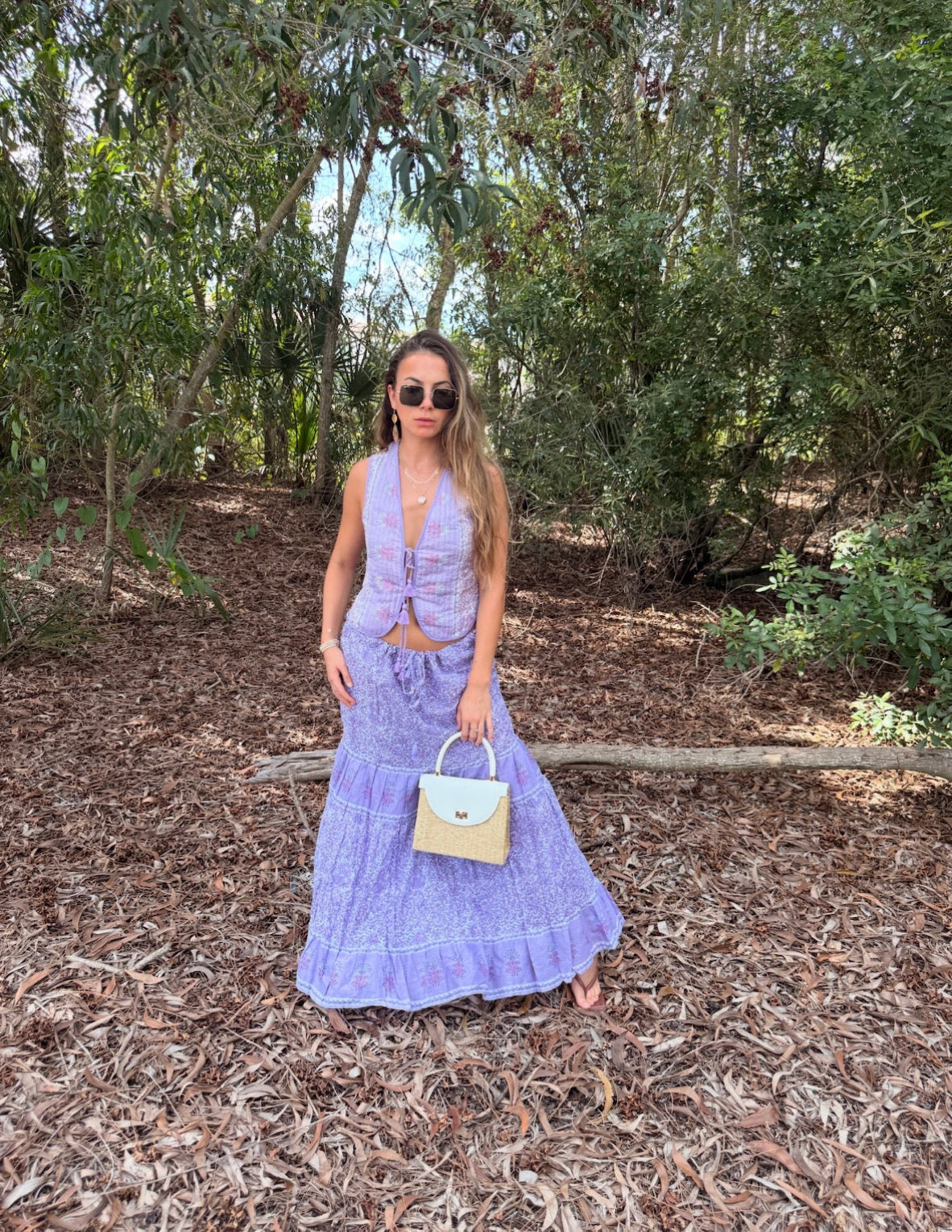 Roxane Printed Maxi Skirt with Adjustable Drawstrings Lilac