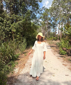 Louise Maxi Dress Short Sleeves With Lace Natural
