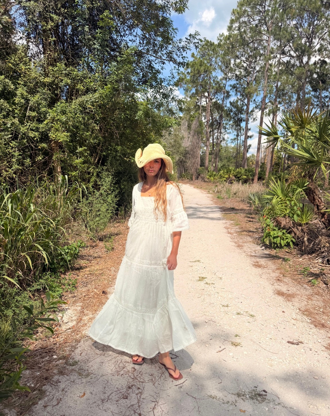 Louise Maxi Dress Short Sleeves With Lace Natural
