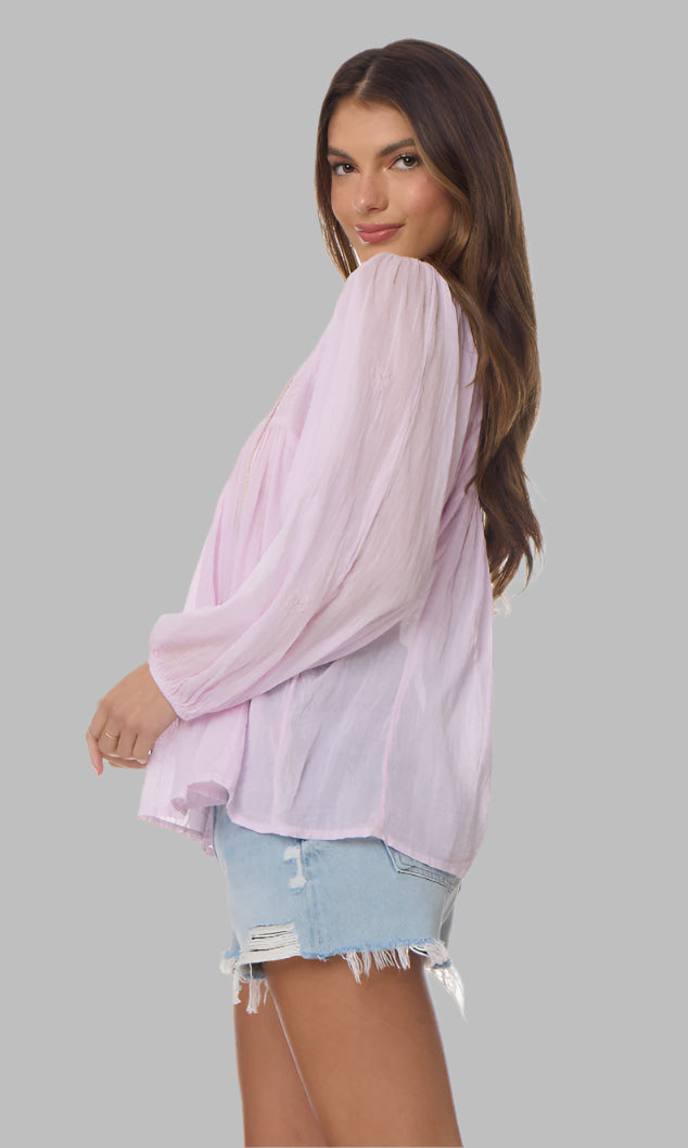 Mylene Embroidered Tunic Long Sleeves Lavender