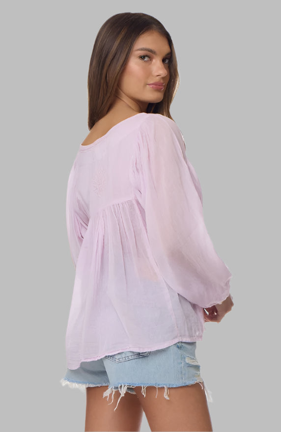 Mylene Embroidered Tunic Long Sleeves Lavender