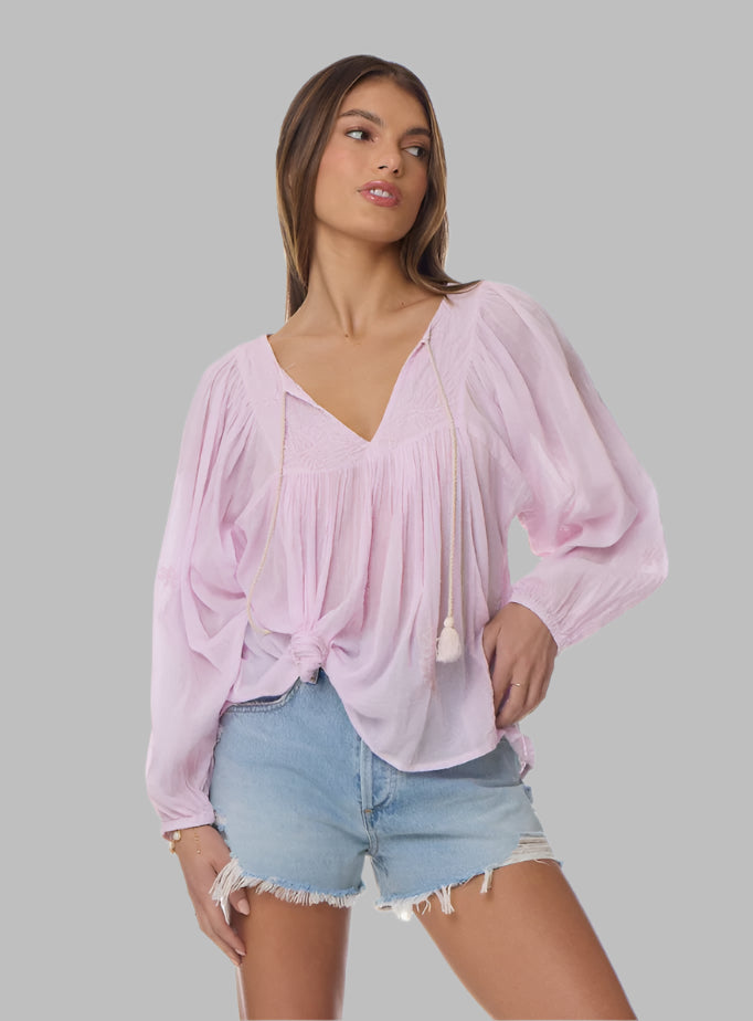 Mylene Embroidered Tunic Long Sleeves Lavender