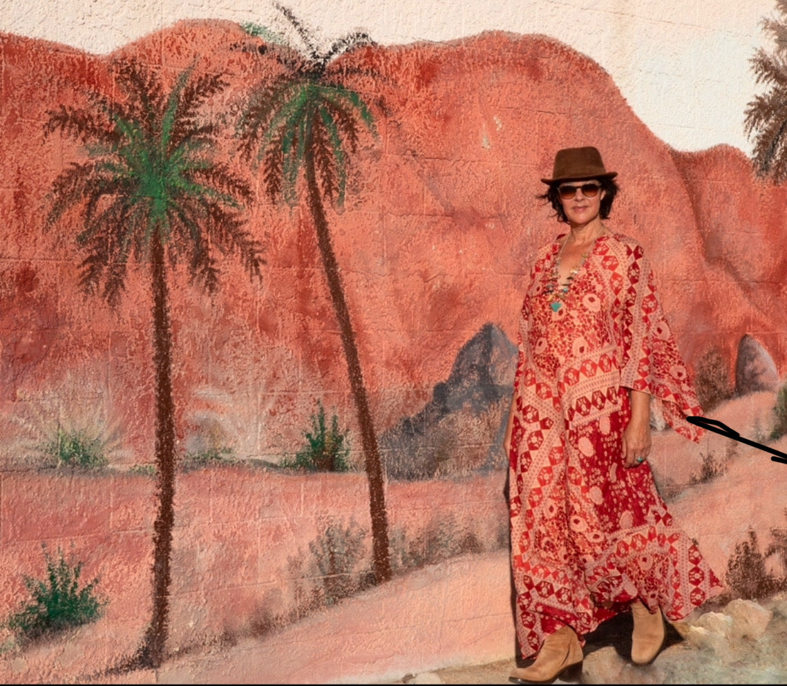 Audrey Printed Maxi Dress Butterfly Sleeves Red