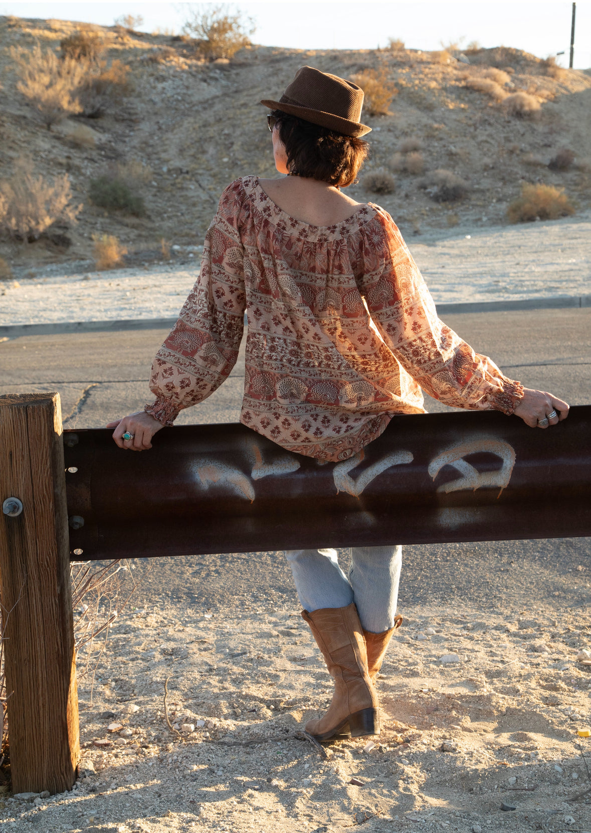 Ella Printed Blouse Long Sleeves Beige