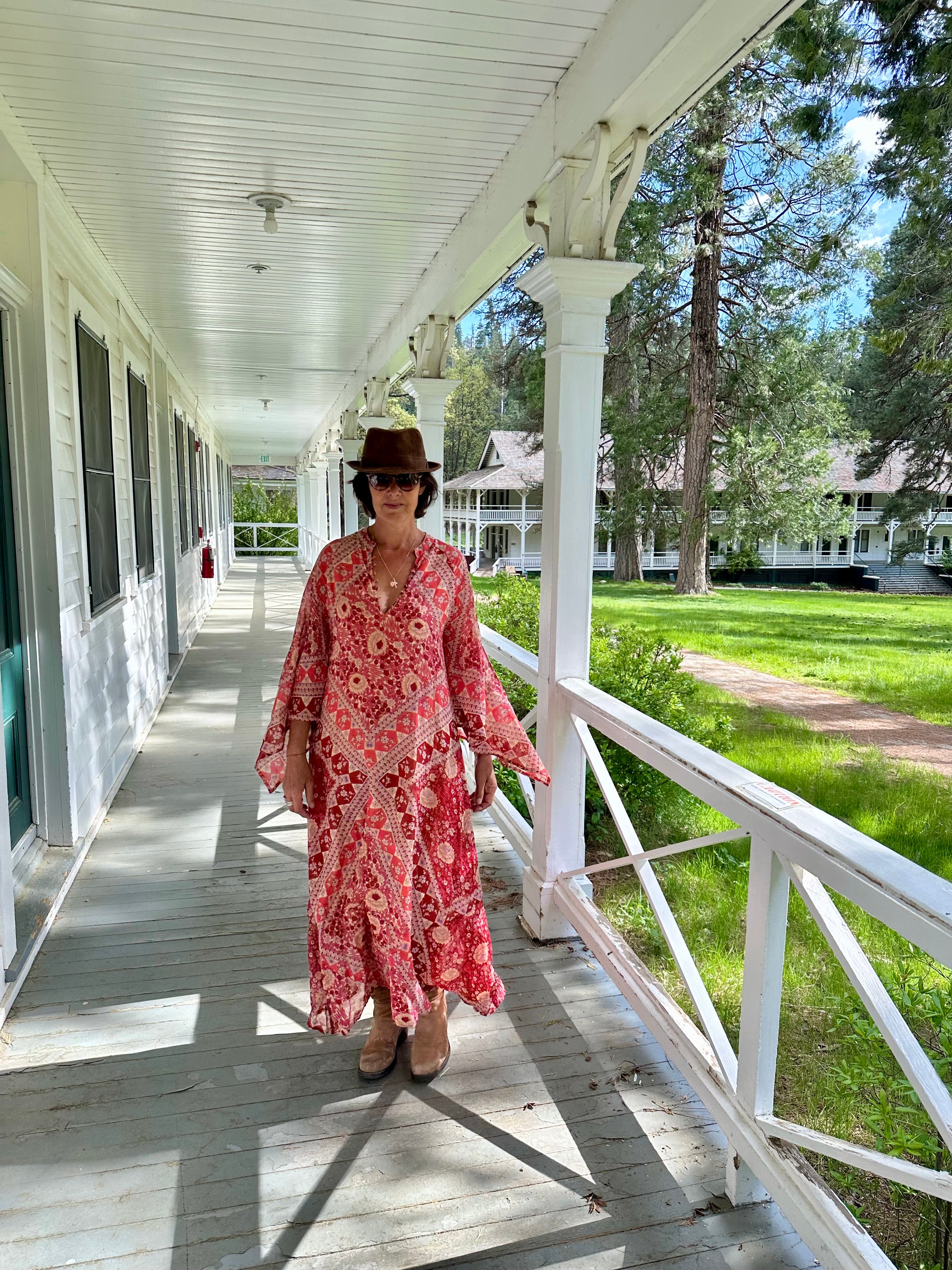 Audrey Printed Maxi Dress Butterfly Sleeves Red