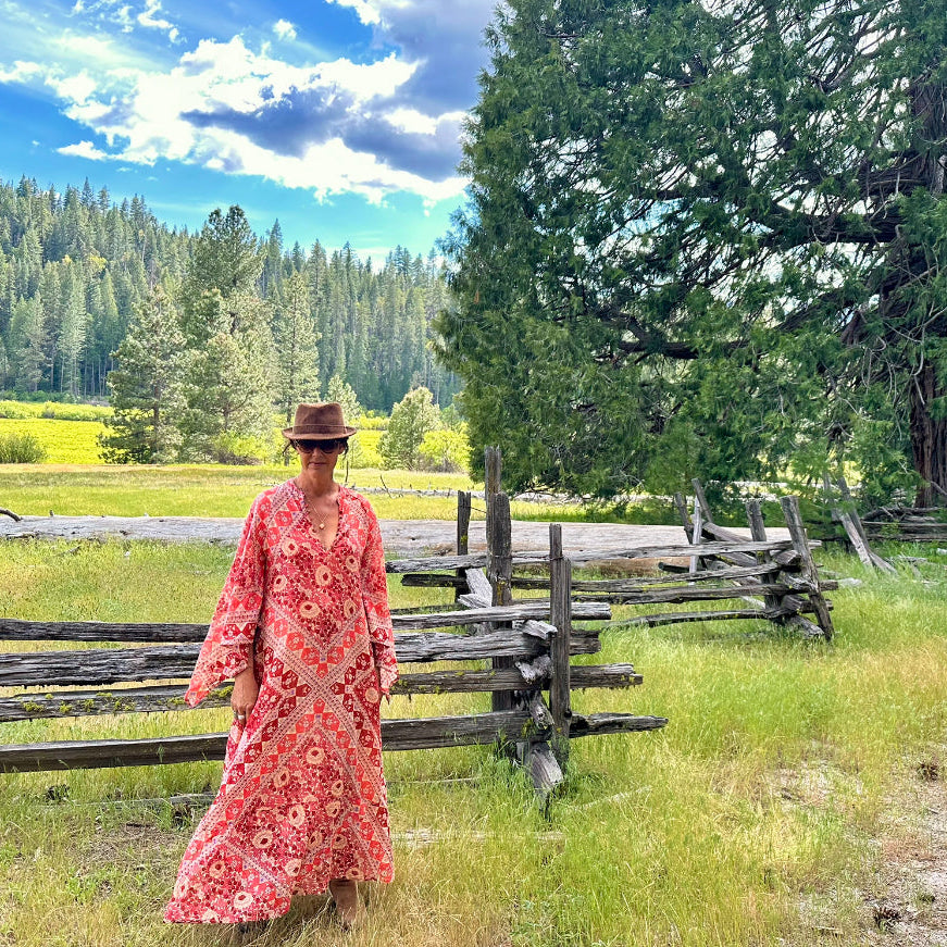 Audrey Printed Maxi Dress Butterfly Sleeves Red