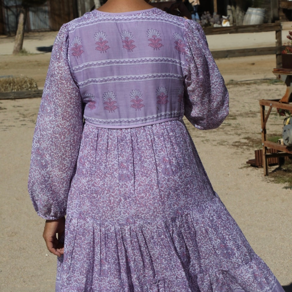 Kayla Printed Long Dress With Tassels Lilac S/M