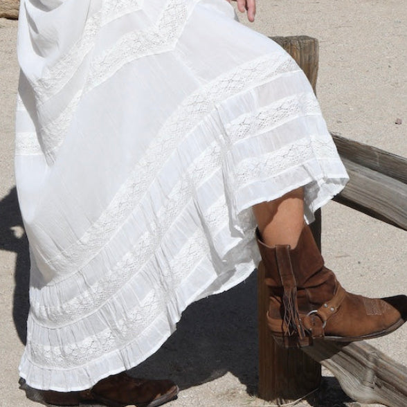 Lilian Maxi Skirt With Lace and Adjustable Drawstrings Natural