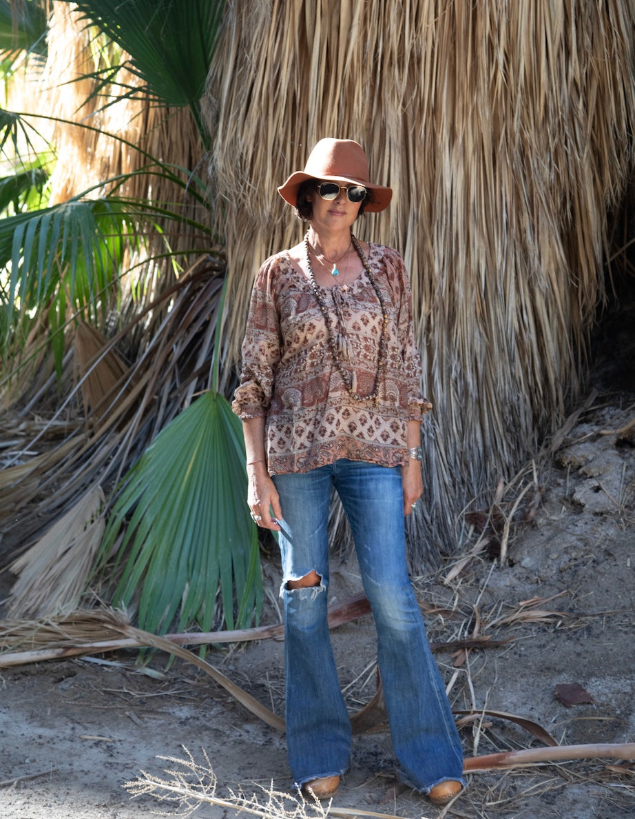 Ella Printed Blouse Long Sleeves Beige