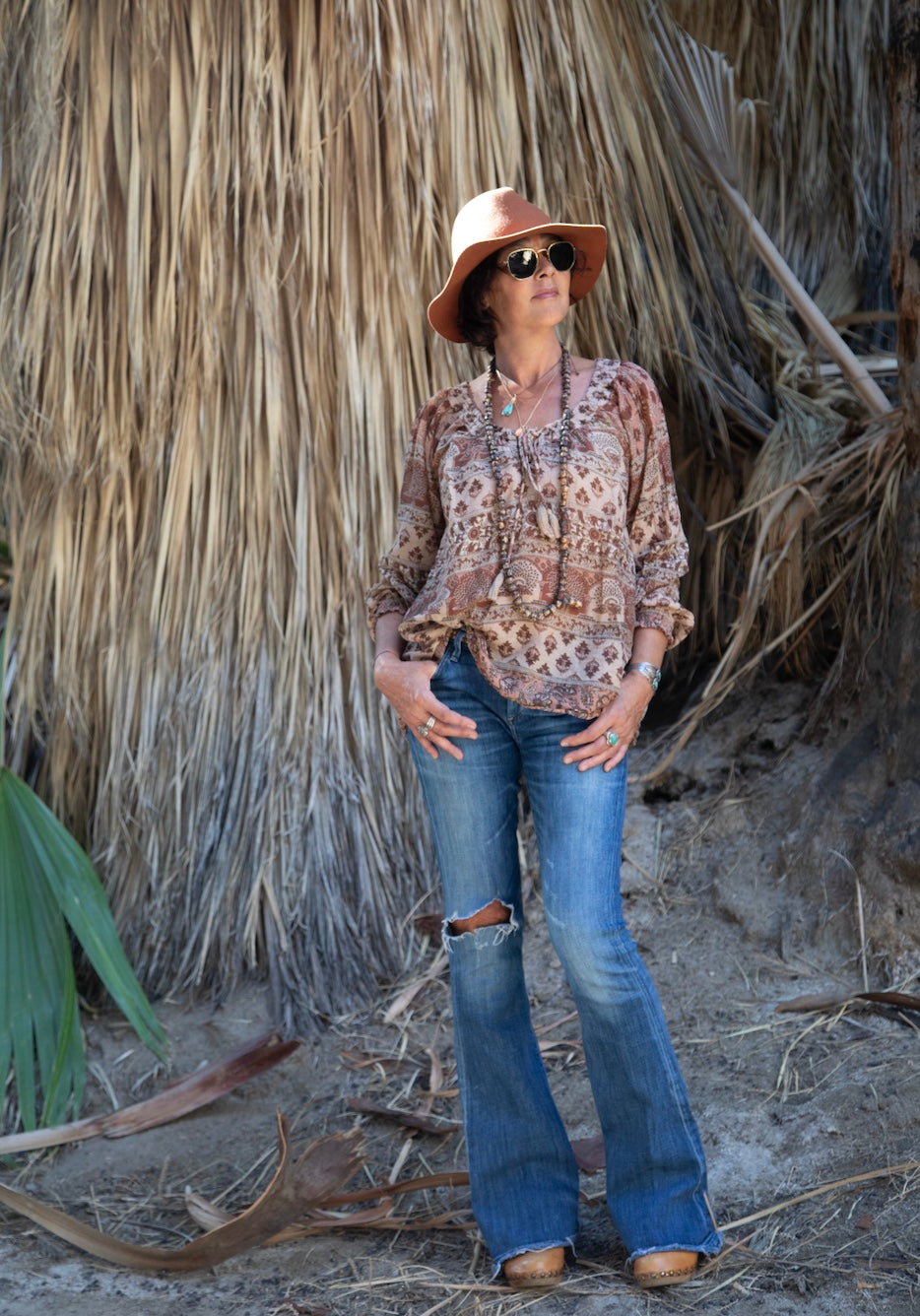 Ella Printed Blouse Long Sleeves Beige