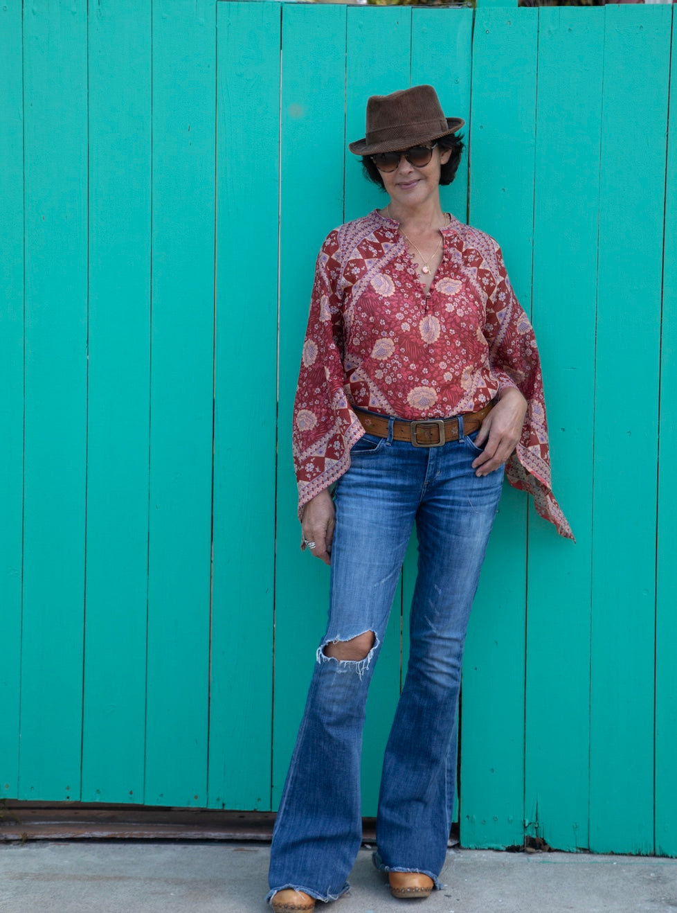 Audrey Printed Blouse Butterfly Sleeves Red ML