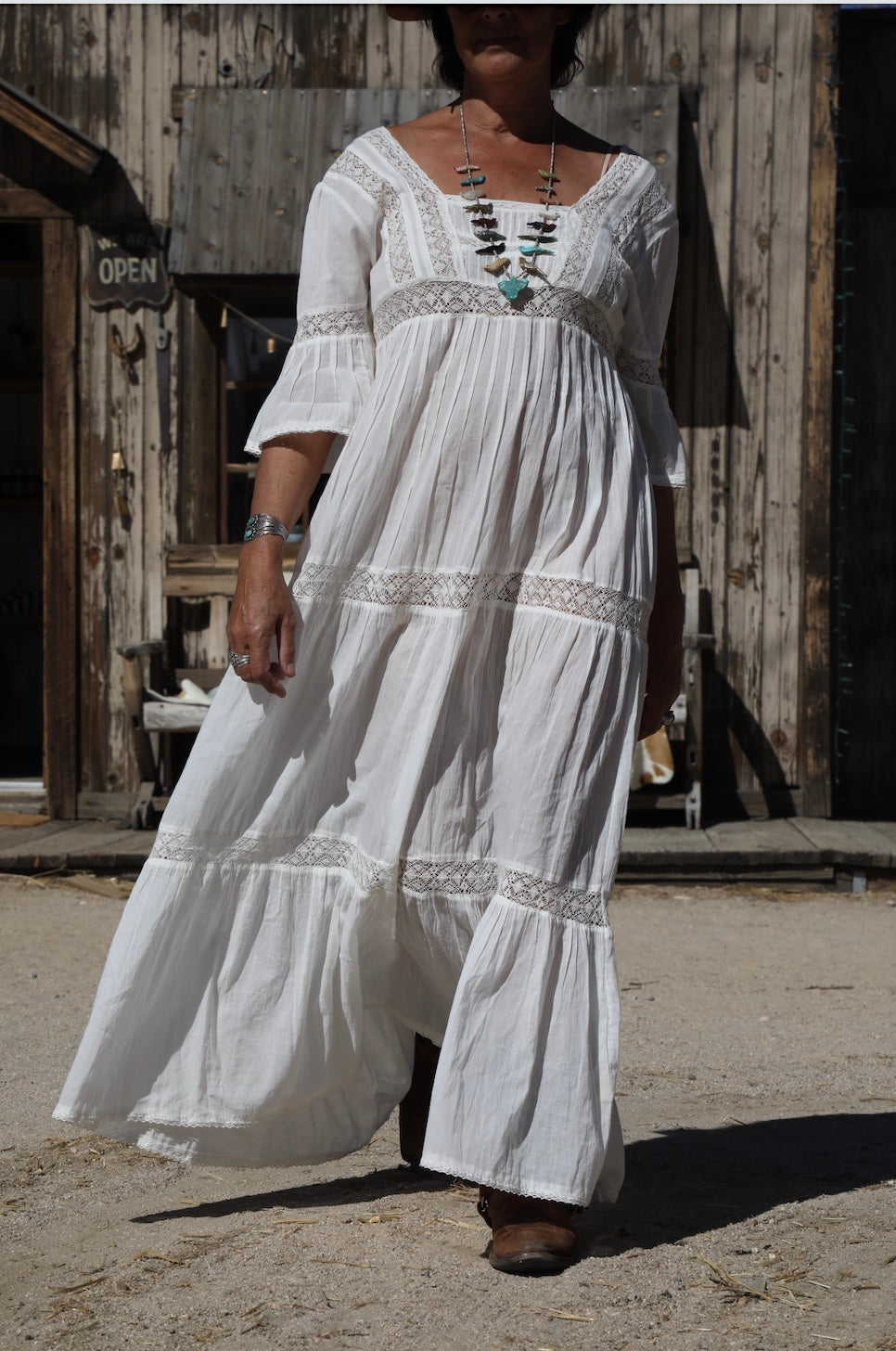 Louise Maxi Dress Short Sleeves With Lace Natural S/M Louise Maxi Dress Short Sleeves With Lace Natural S/M