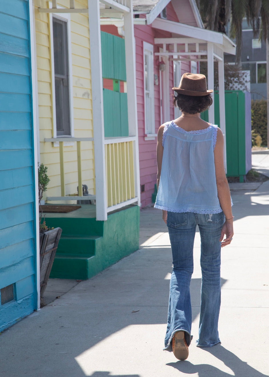 Lena Sleeveless Blouse with Lace Blue