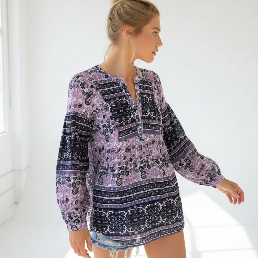 Love Printed Long Sleeves Tunic Vintage Pink
