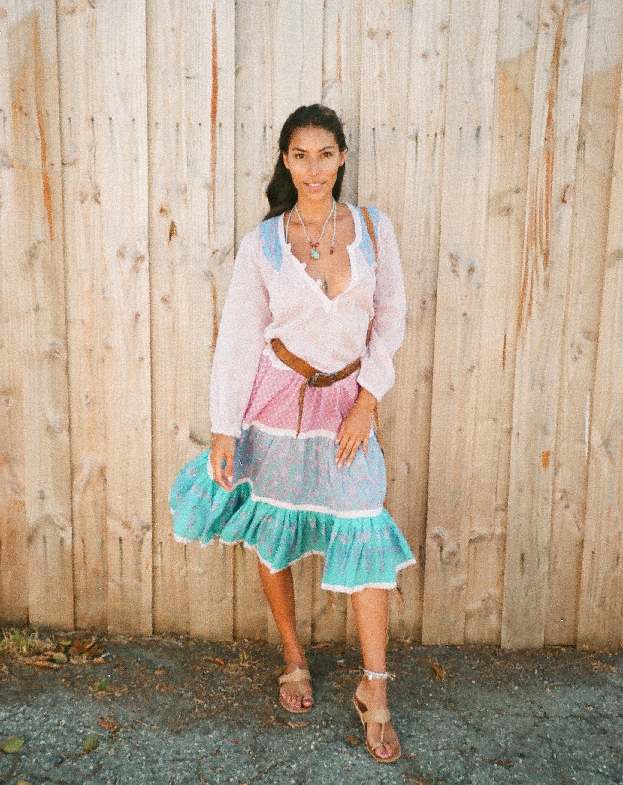 Cora Printed Long Dress Patchwork Pink M L