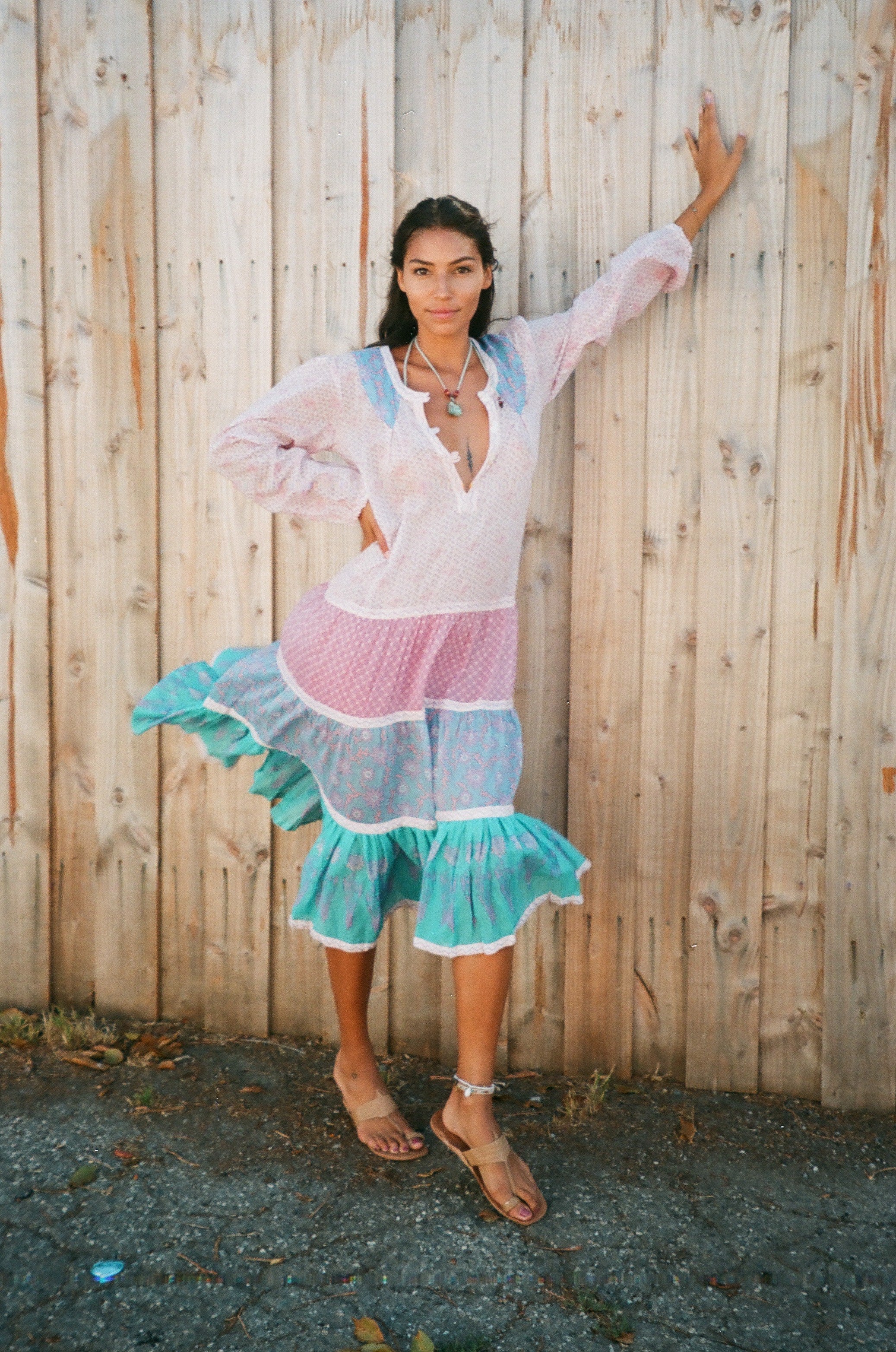 Cora Printed Long Dress Patchwork Pink