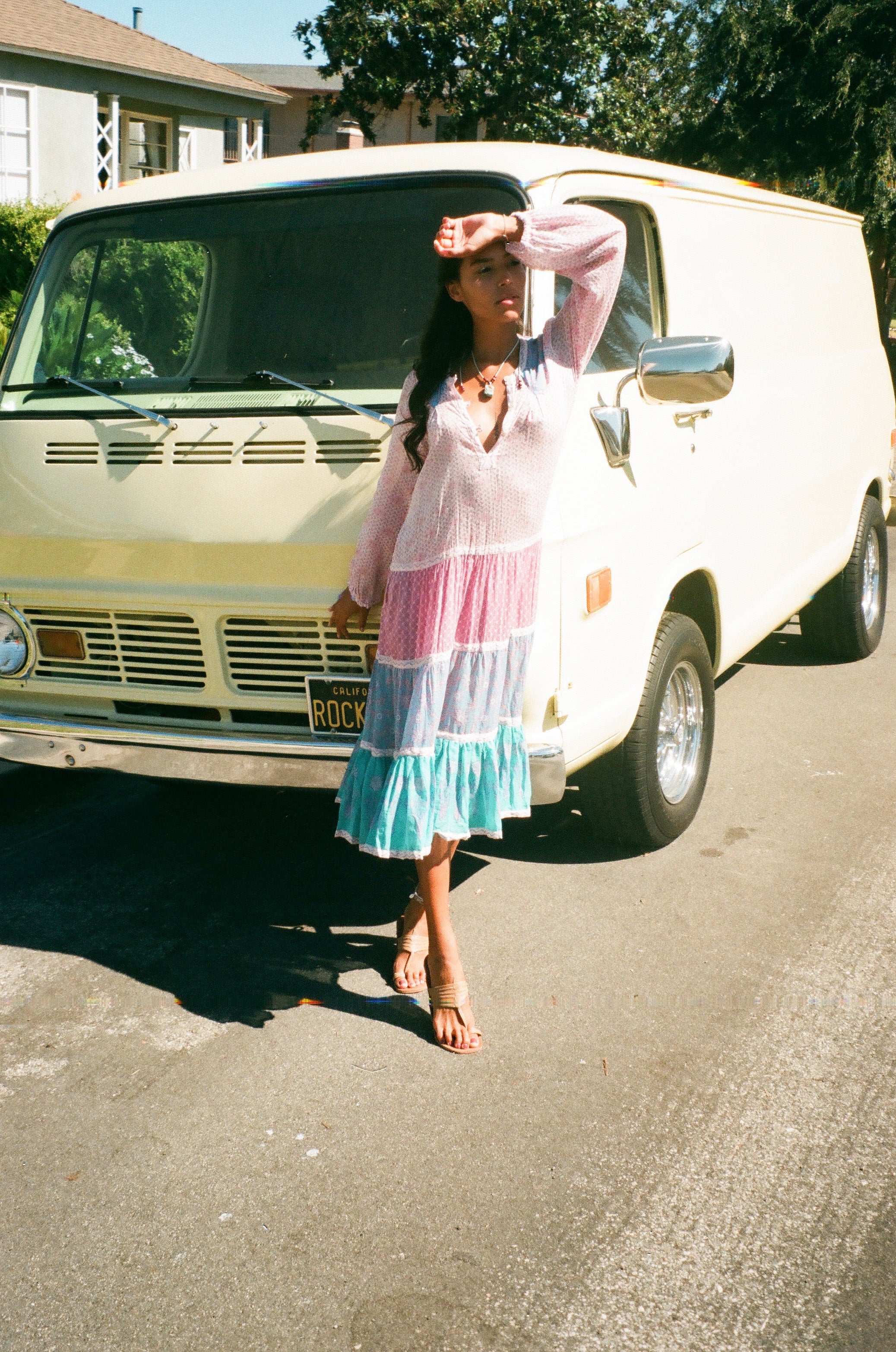 Cora Printed Long Dress Patchwork Pink