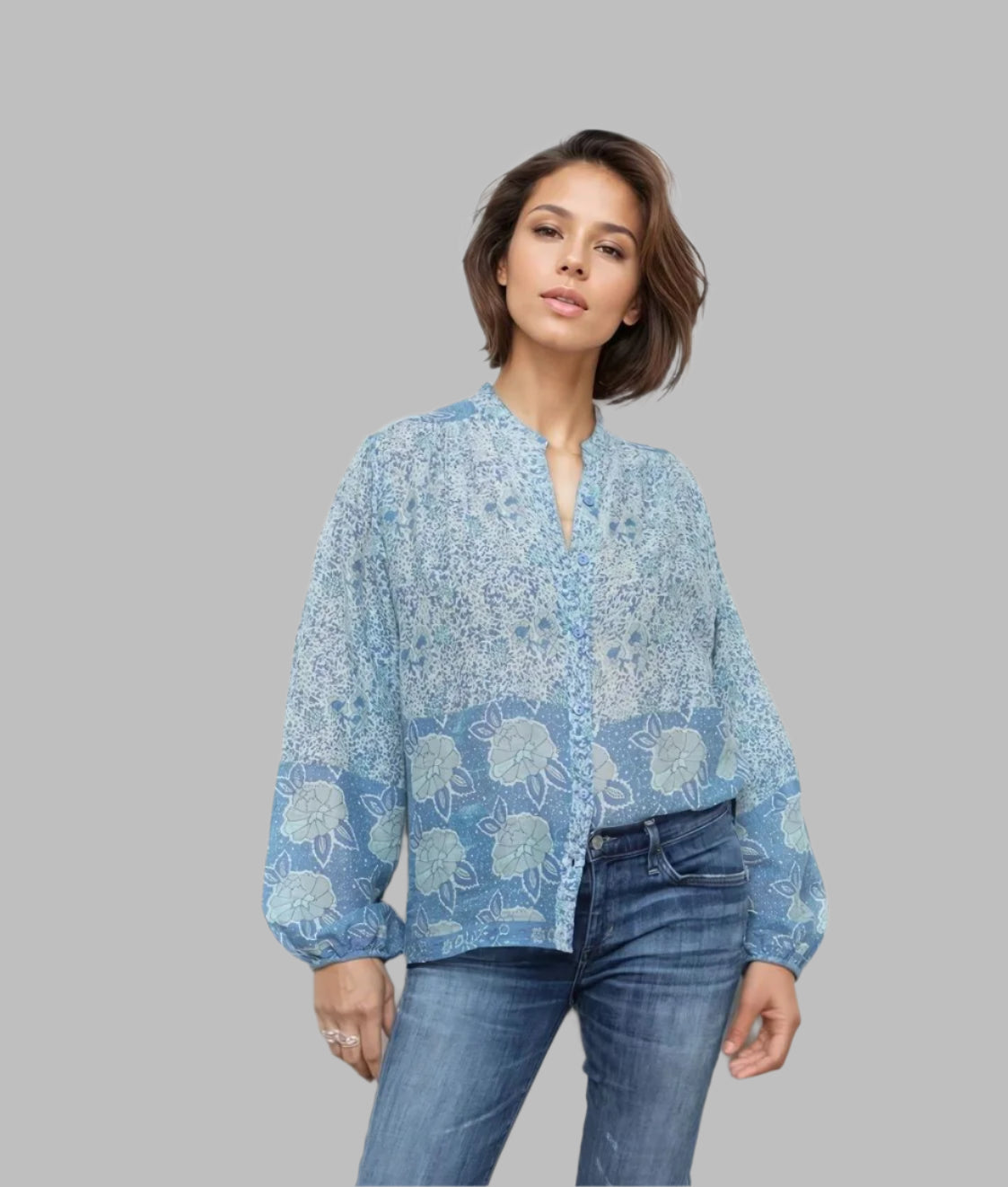 Ginger Printed Blouse Long Sleeves Liberty Blue