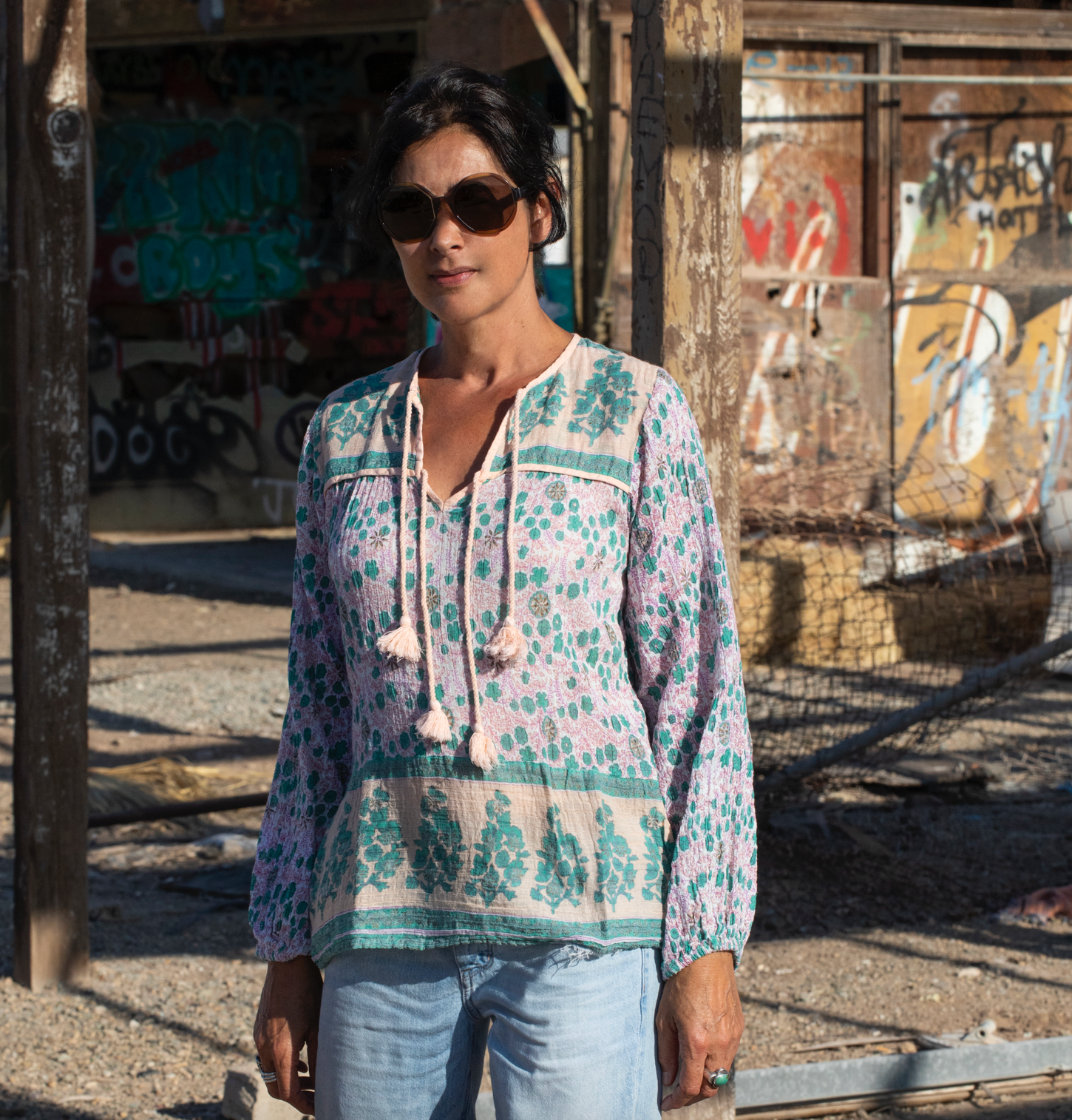 Ginger Printed Blouse Long Sleeves Peach