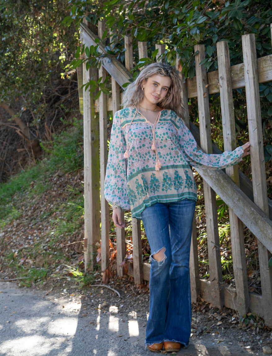 Ginger Printed Blouse Long Sleeves Peach