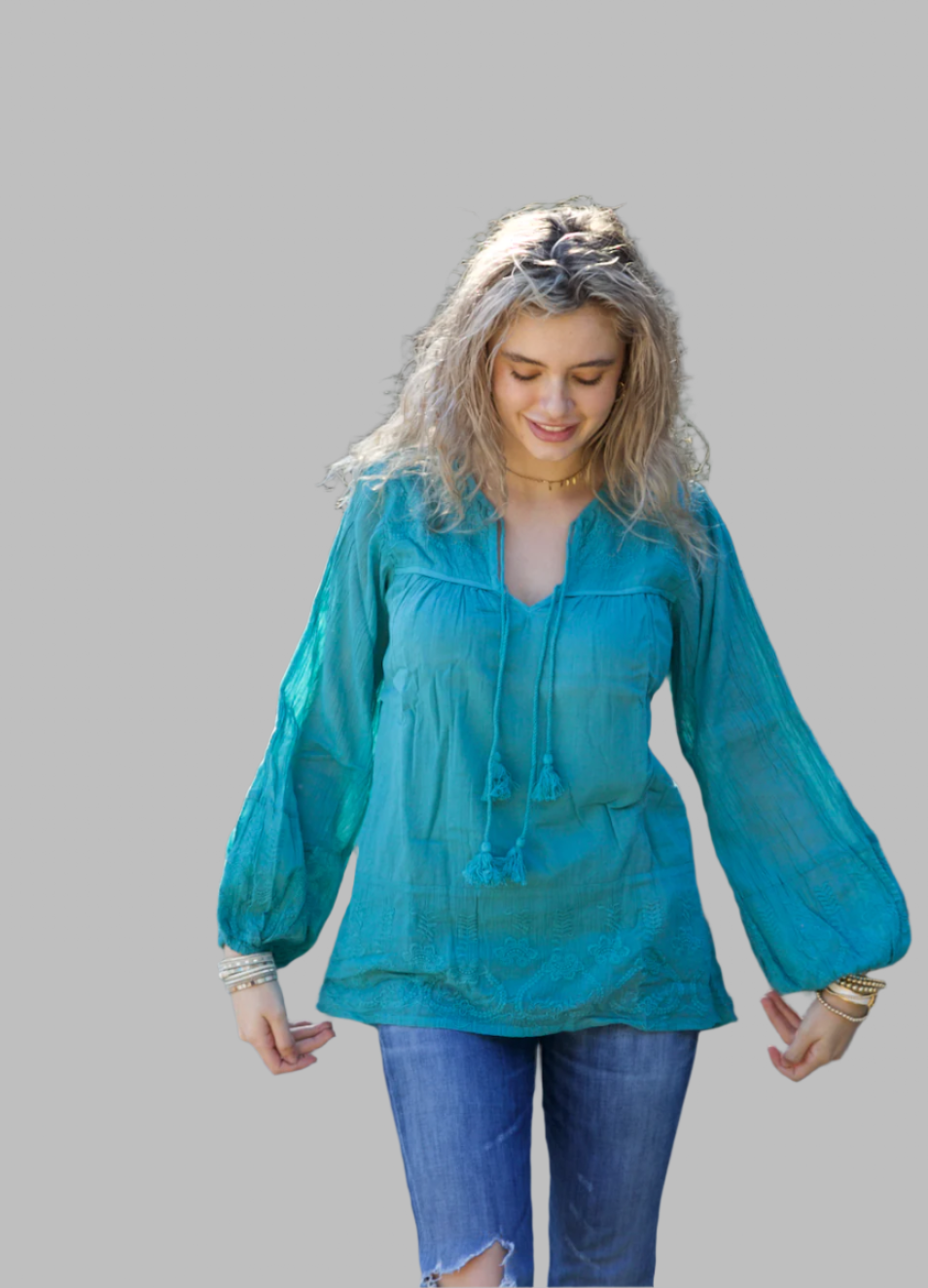 Serenity Embroidered Blouse Teal