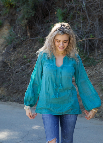 Serenity Embroidered Blouse Teal - Blue Boheme