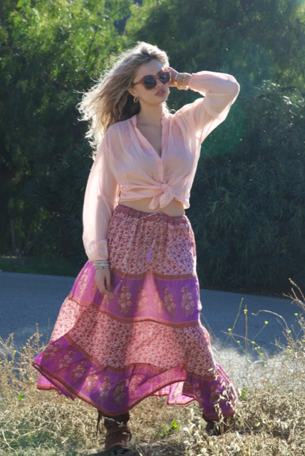 Marilou Printed Maxi Skirt Pink - Blue Boheme