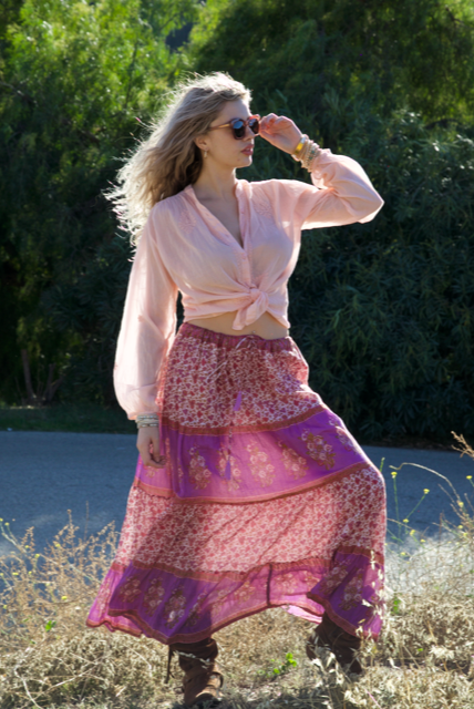 Marilou Printed Maxi Skirt Pink - Blue Boheme