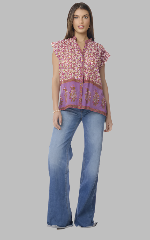 Ginger Printed Blouse Short Sleeves Pink