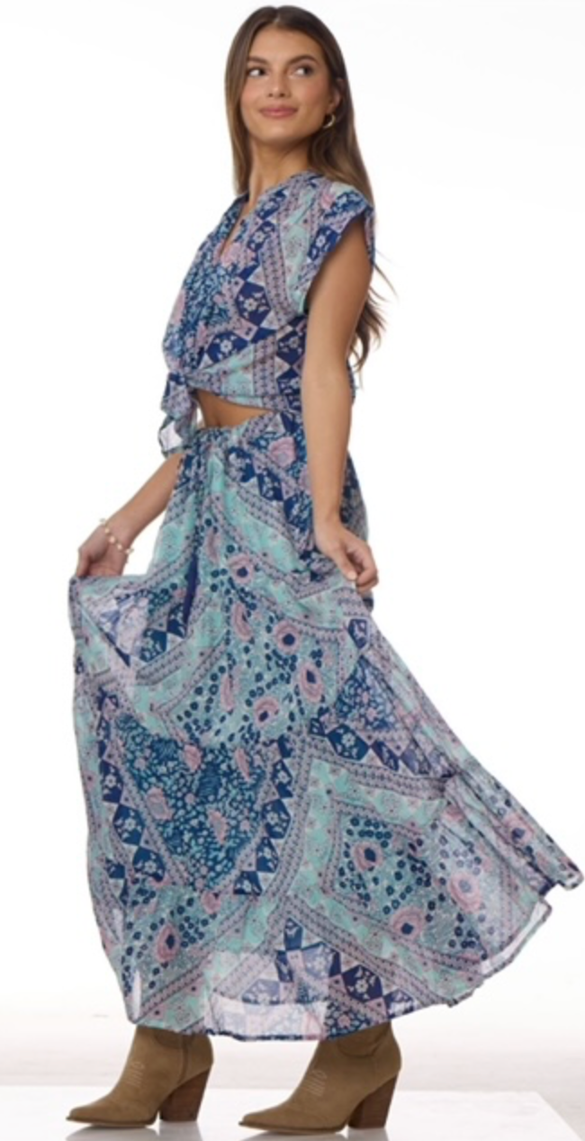 Audrey Printed Maxi Skirt Patchwork Blue