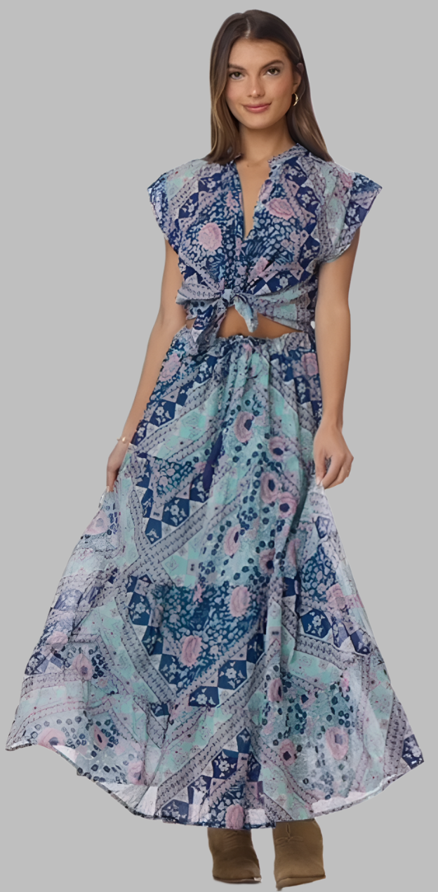 Audrey Printed Maxi Skirt Patchwork Blue