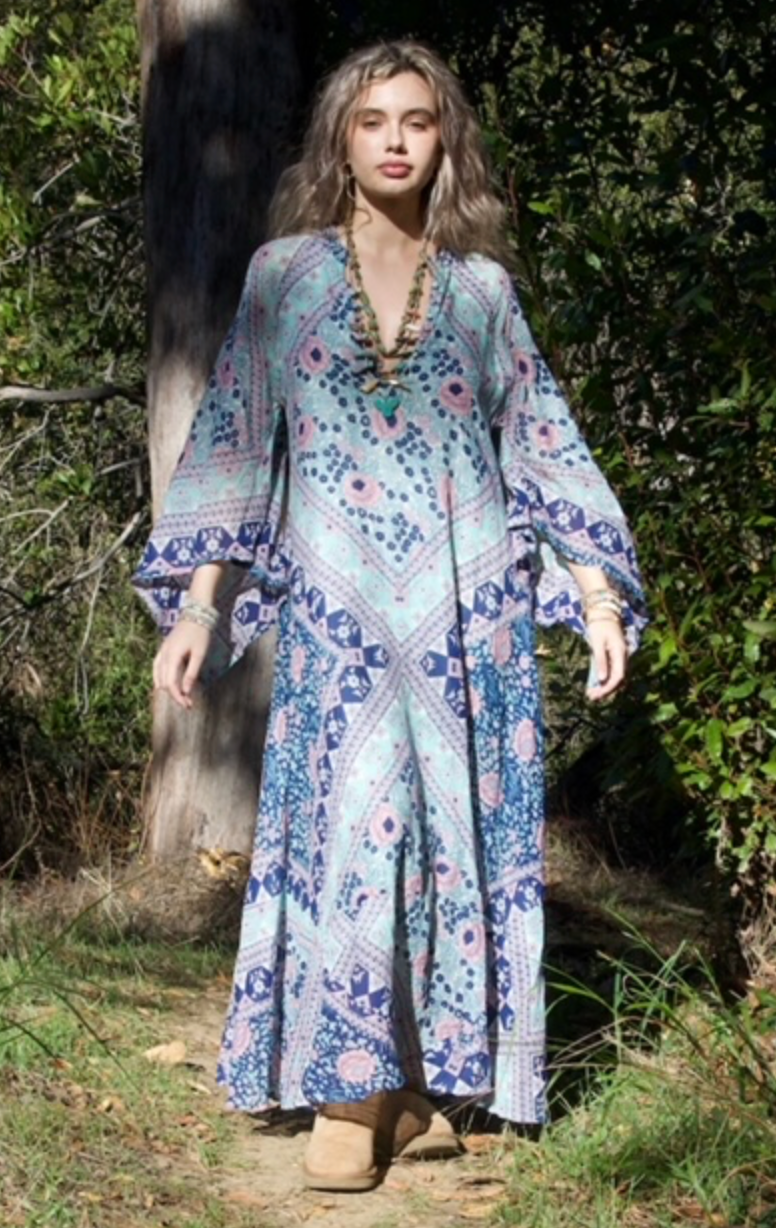 The Audrey Strapless Blue Floral Maxi Scarf Dress