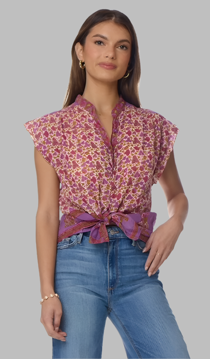 Ginger Printed Blouse Short Sleeves Pink