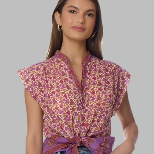 Ginger Printed Blouse Short Sleeves Pink