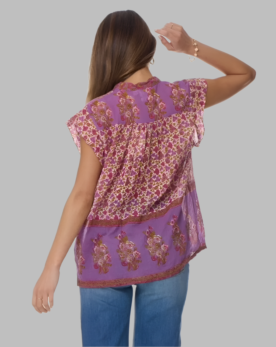 Ginger Printed Blouse Short Sleeves Pink