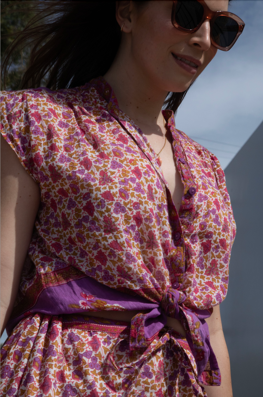 Ginger Printed Blouse Short Sleeves Pink