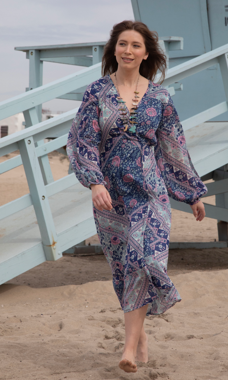 Naomi Printed Maxi Wrap Dress with Long Sleeves