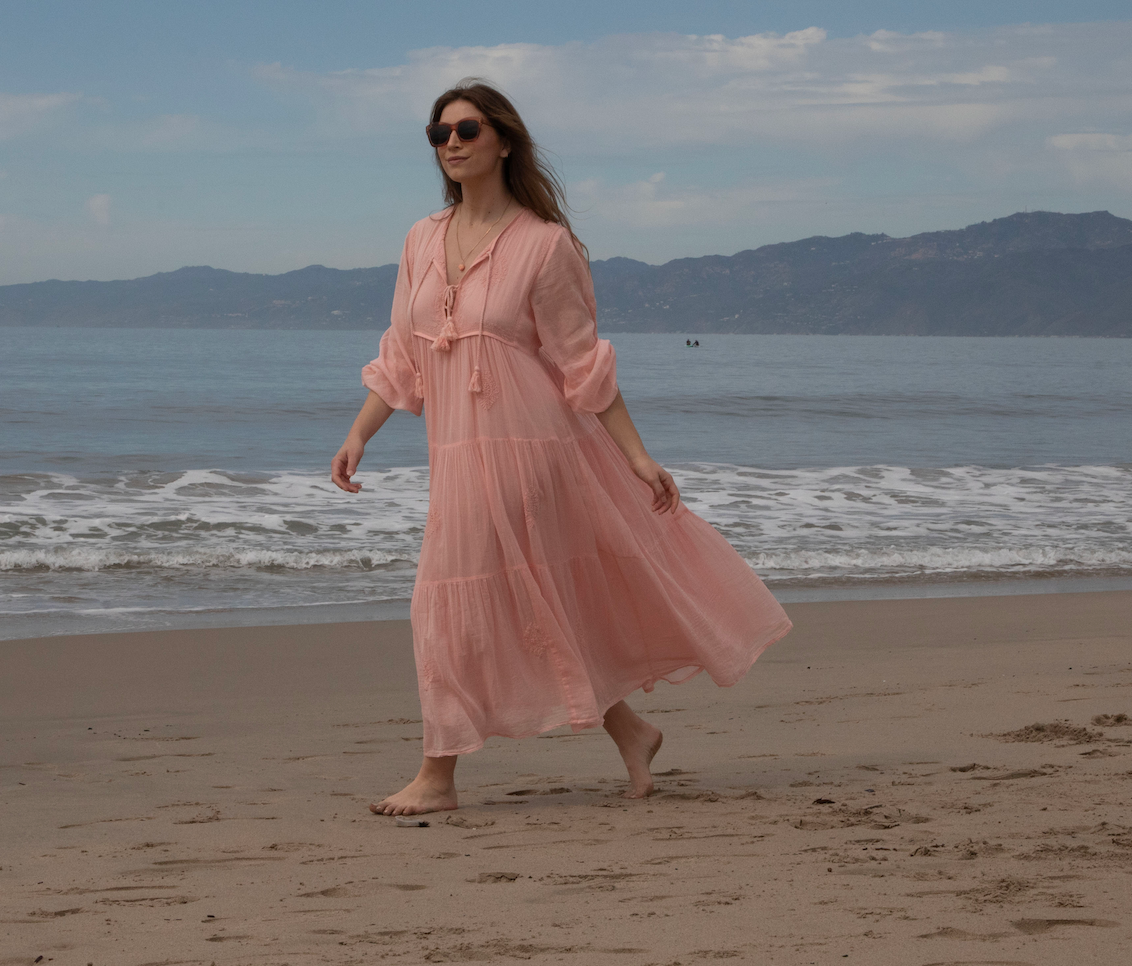 Peach long sleeve maxi dress hot sale