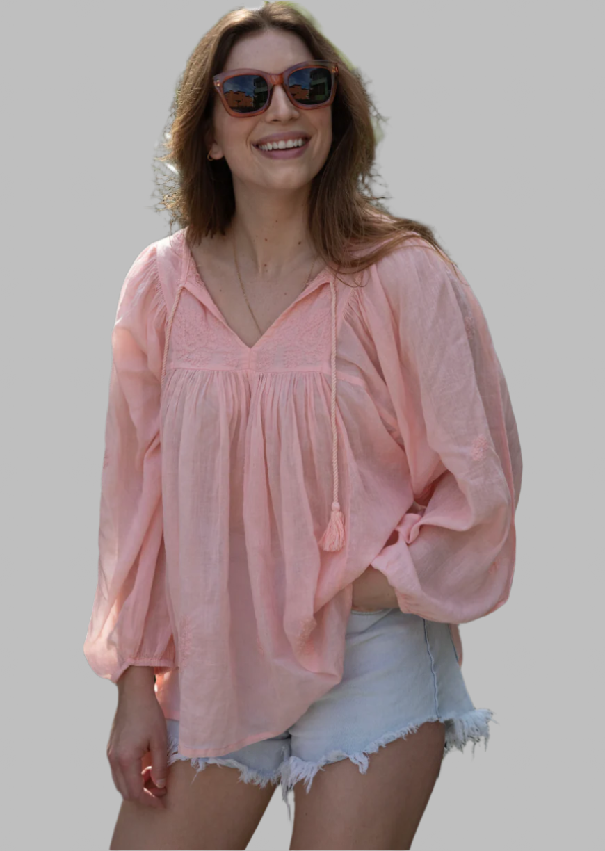 Mylene Embroidered Tunic Long Sleeves Peach