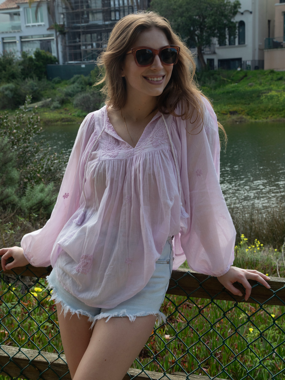 Mylene Embroidered Tunic Long Sleeves Lavender