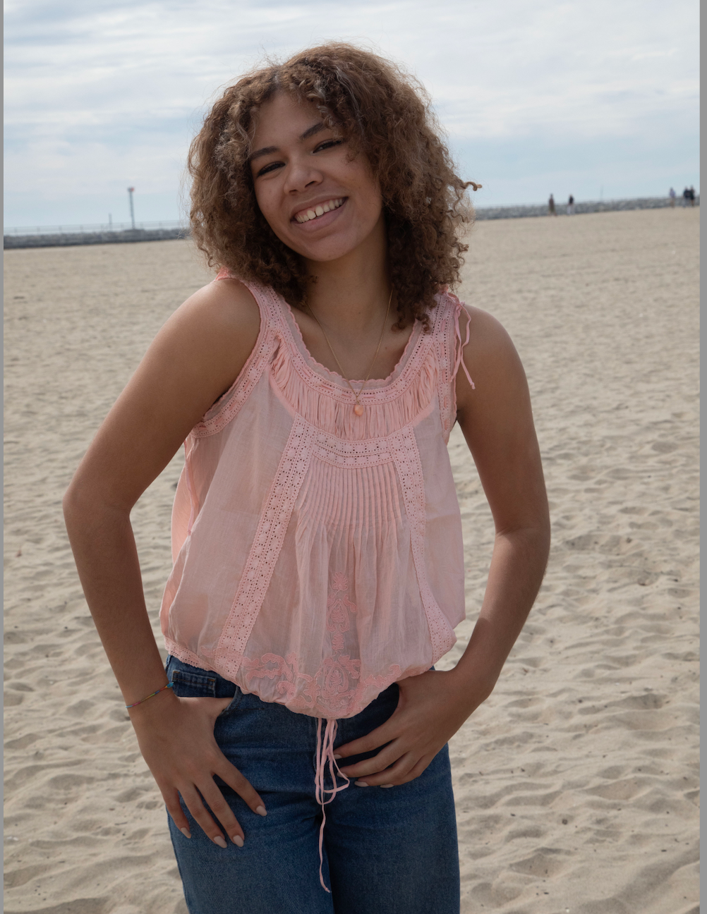 Cheryl Embroidered Sleeveless Top Peach