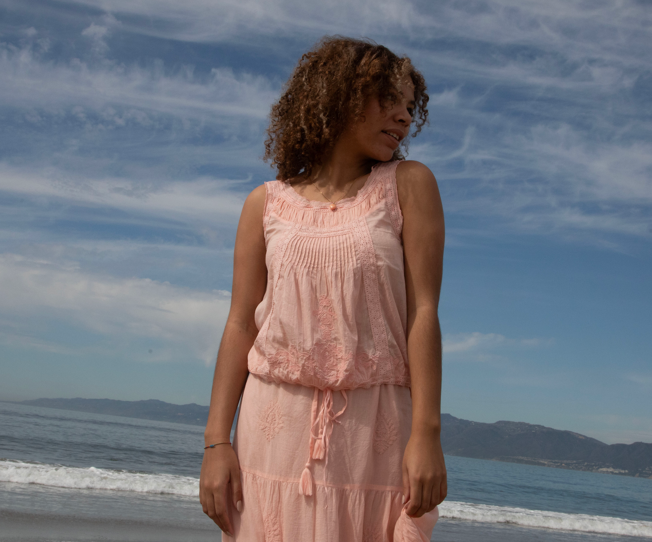 Cheryl Embroidered Sleeveless Top Peach