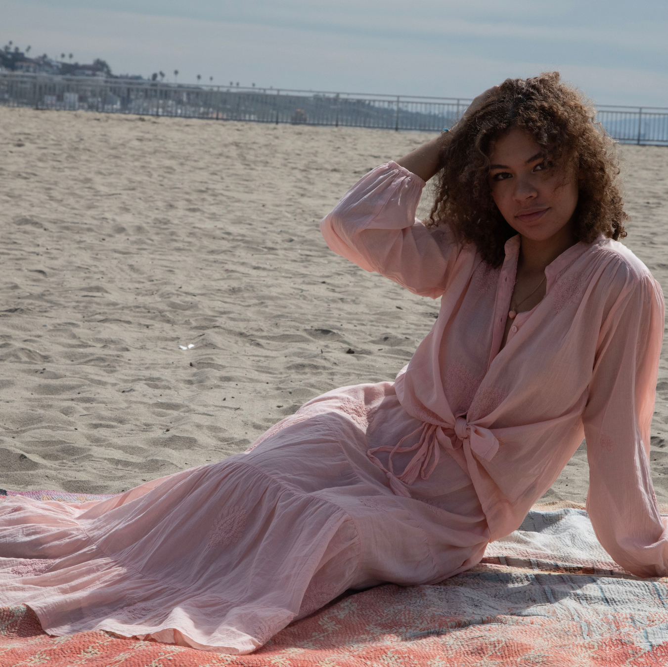 Mylene Hand Embroidered Maxi Skirt Peach