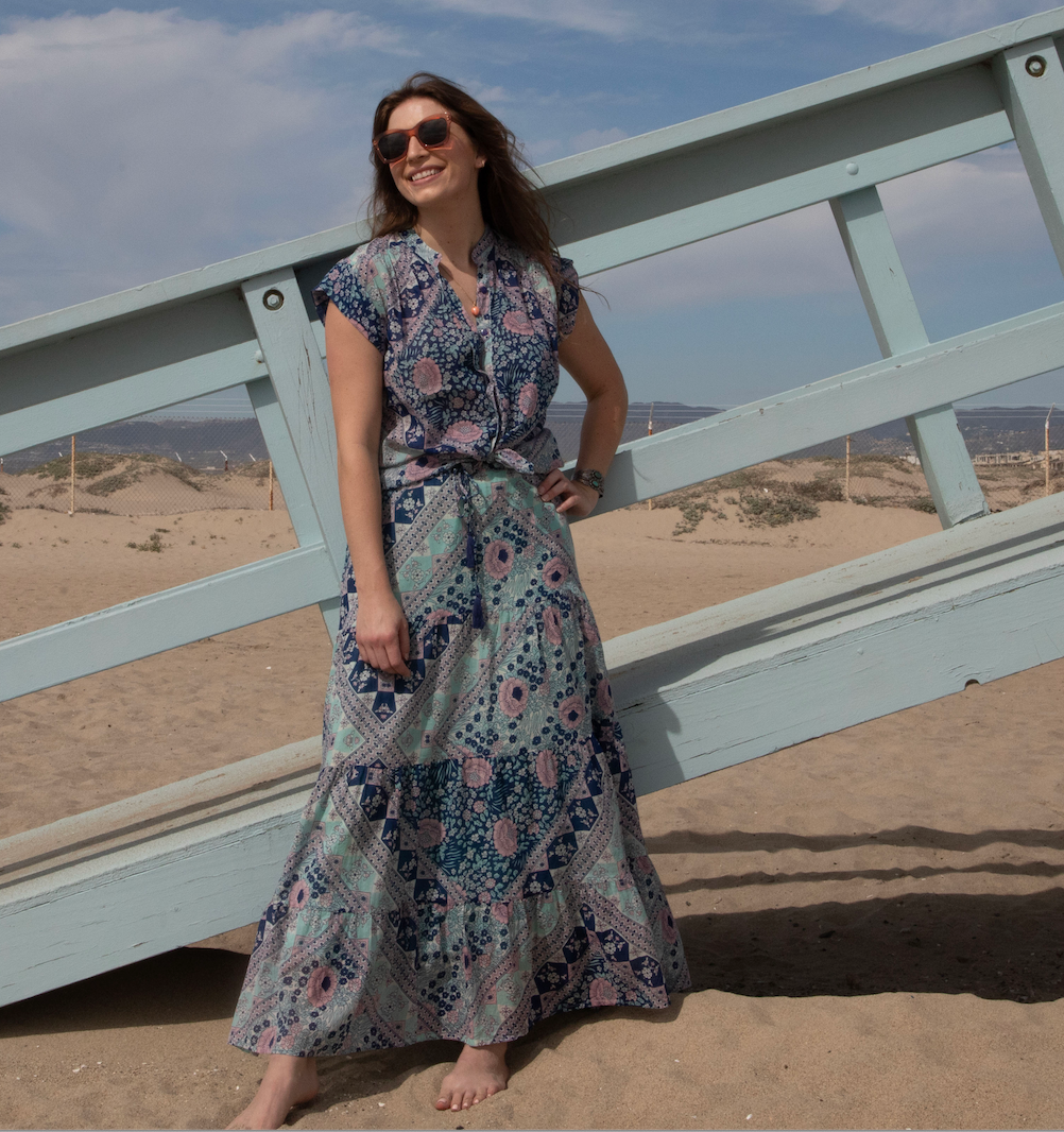 Audrey Printed Maxi Skirt Patchwork Blue