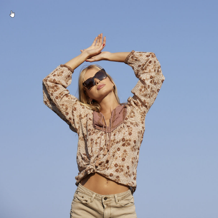 Charlotte Printed Blouse Long Sleeves With Tassels Camel