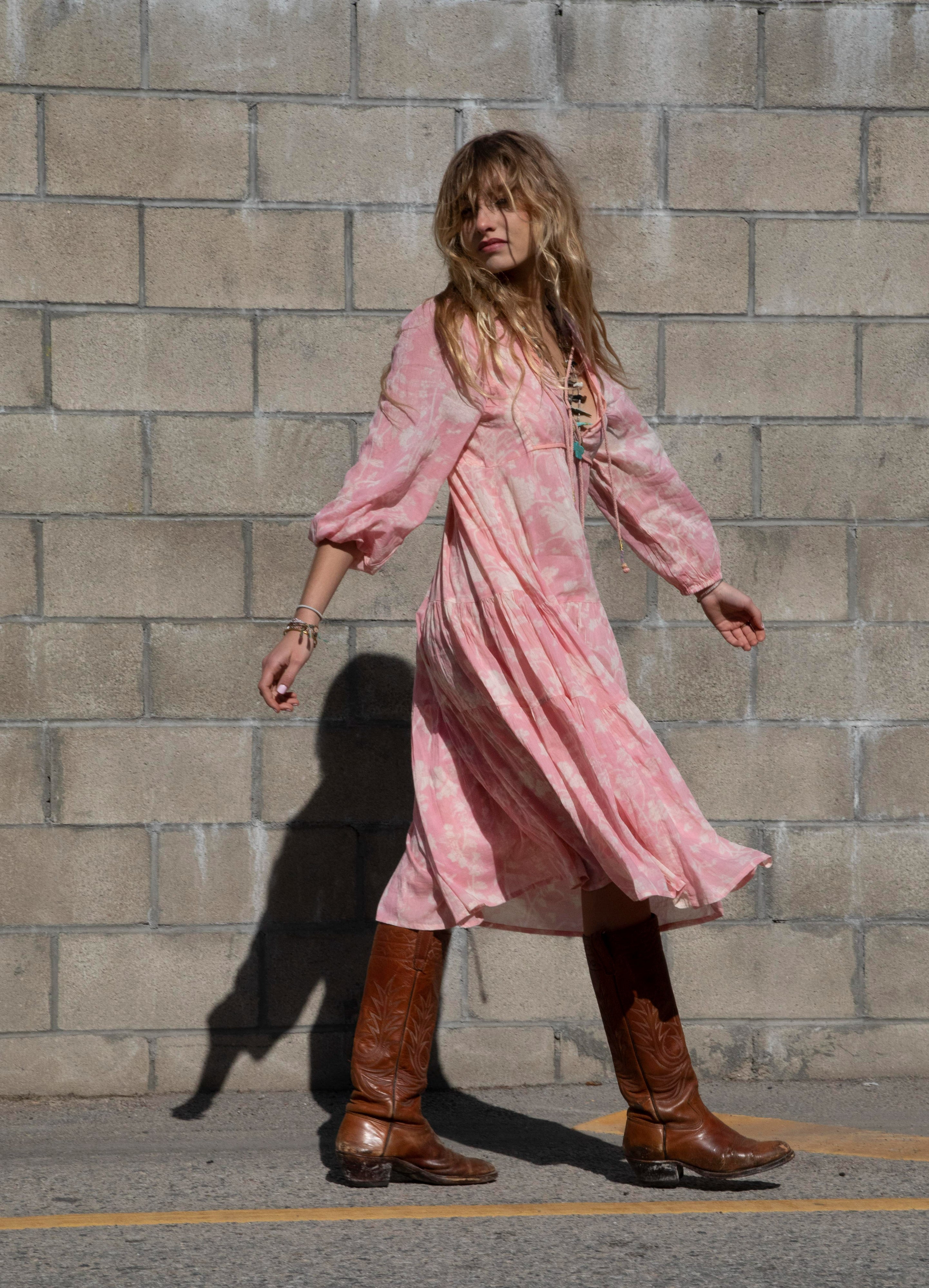Kayla Printed Long Dress Coral