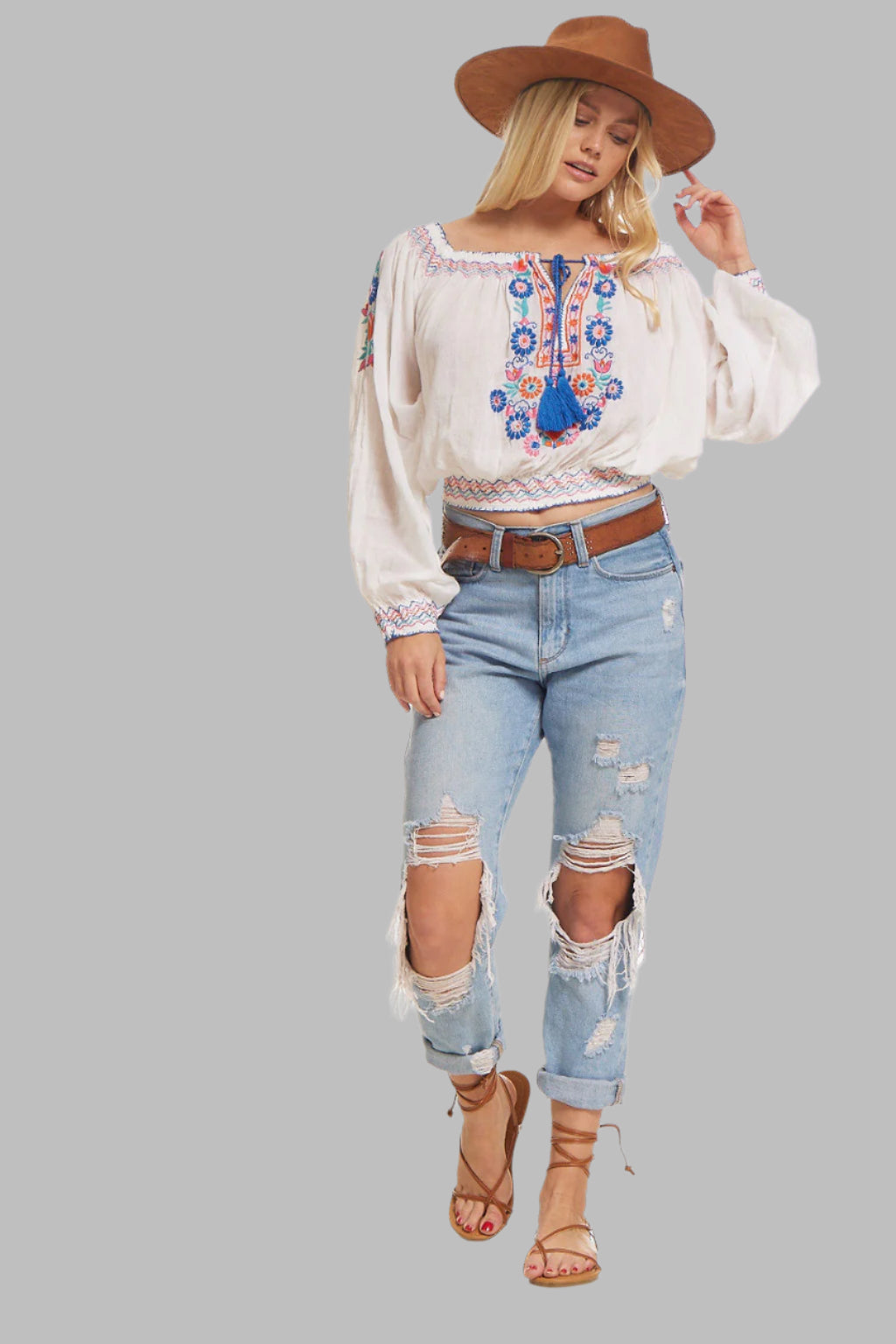 Elena Embroidered Tunic Natural/ Multicolor